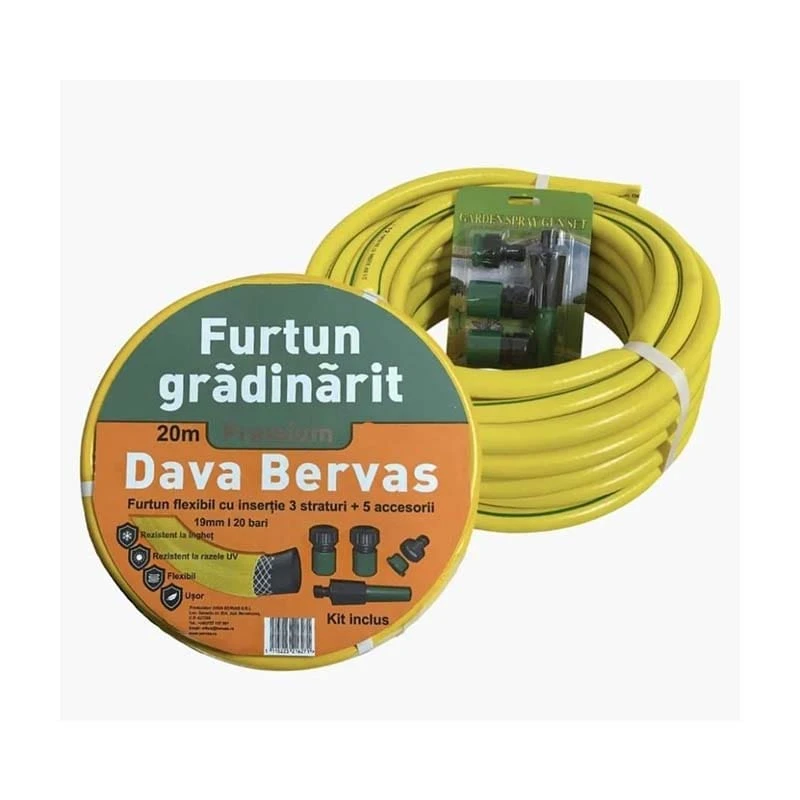 FURTUN PVC INSERTIE GALBEN + 5 ACCESORII 1/2 20M