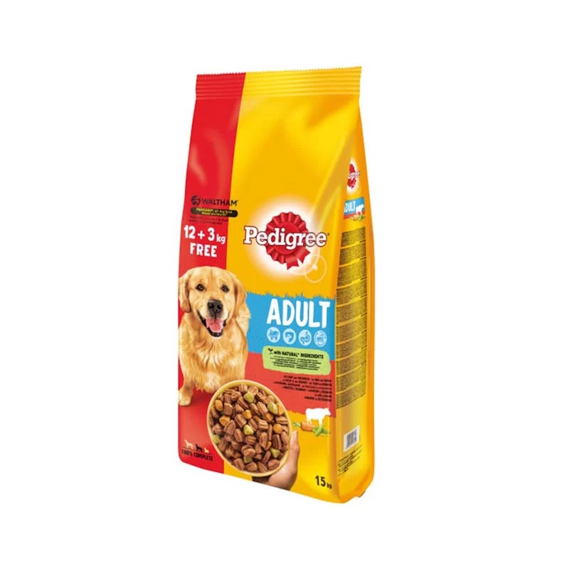 Hrana caini Pedigree Adult, Vita si Legume, 12kg+3kg