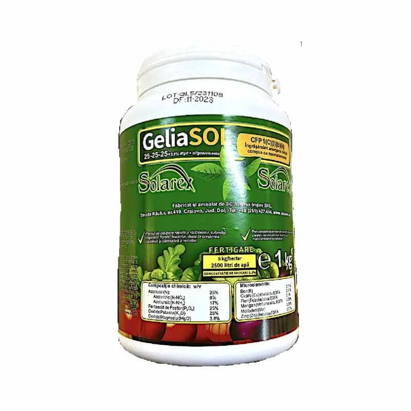 Ingrasamant gel Geliasol, 25-25-25 + 3.8% MGO, 1kg, Hidrosolubil, Concentrat